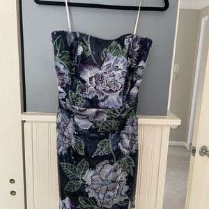 Marchesa Notte Floral-Embroidery Strapless Minidress NWT.